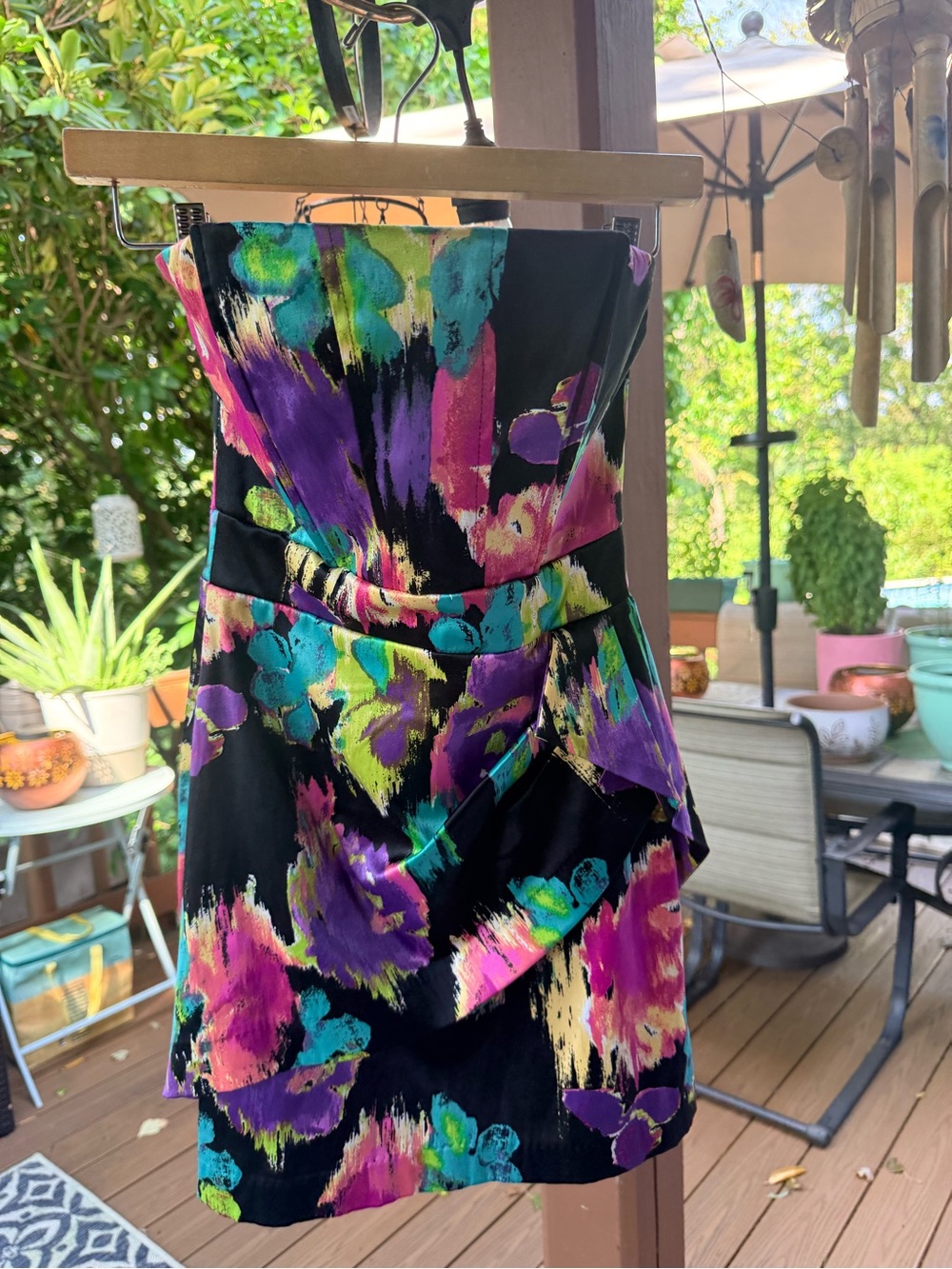 Strapless Floral Print Cocktail Dress in Black and Multicolor size 3